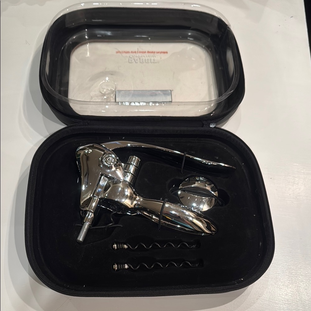 Silver Chrome Wine Opener Set Rabbit with Case and 2 extra corkscrews